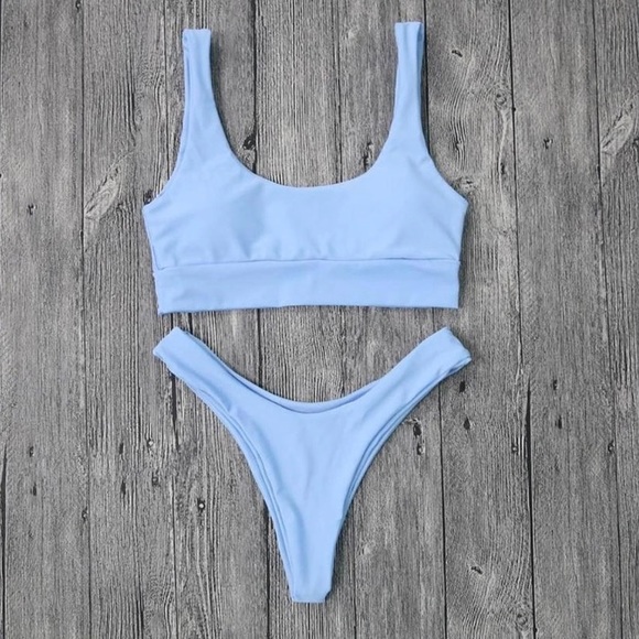 CLEARANCE Baby Blue Brazilian Crop Tank Cheeky Bikini 2Pc - Picture 3 of 3